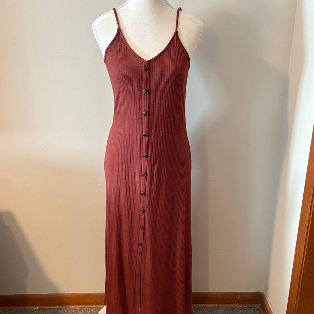 Nwot Loft Ribbed Rust Button-Down Maxi Dress. Siz… - image 1